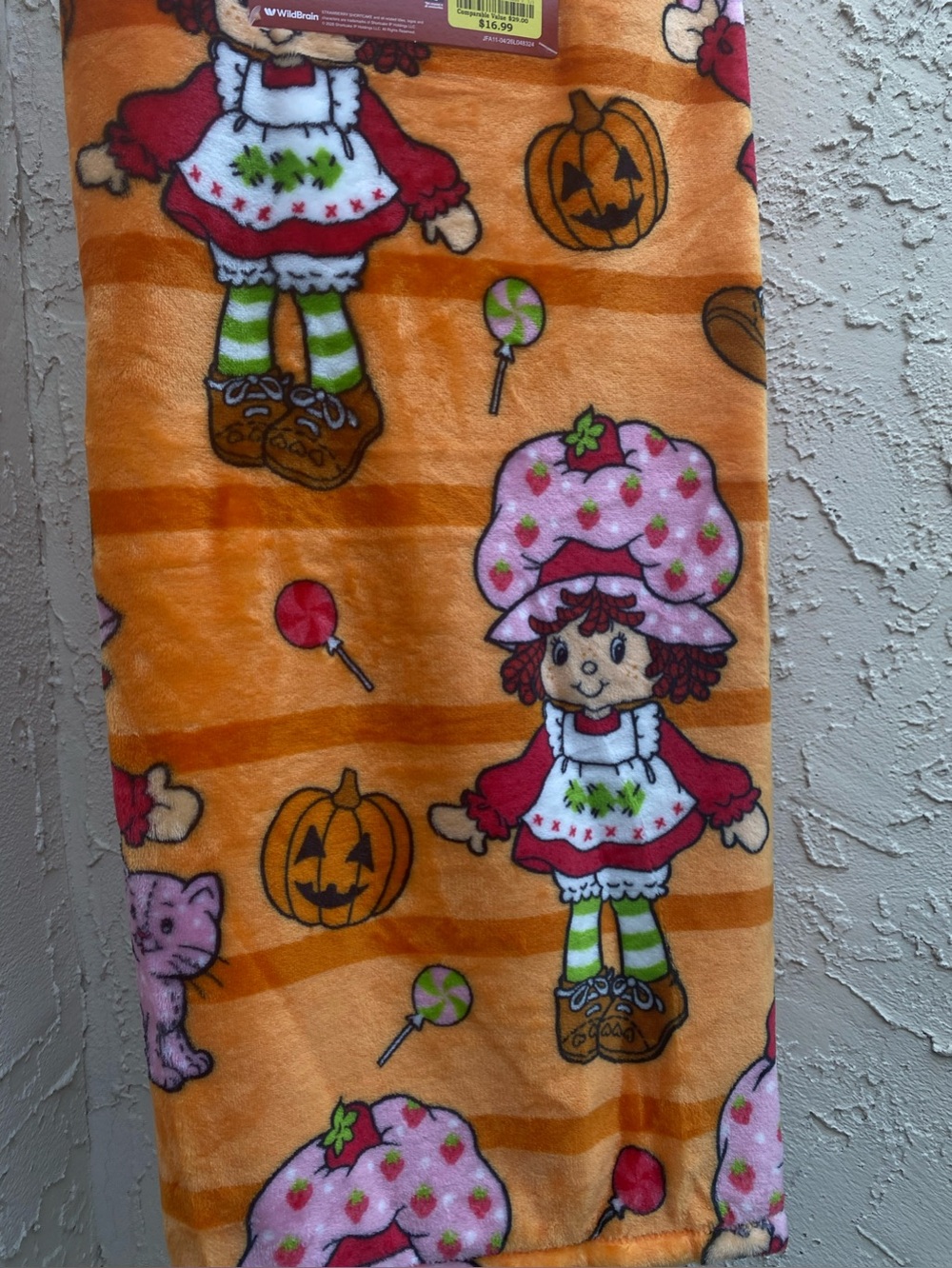 Retro Strawberry Shortcake Halloween Blanket Orange Striped Pumpkin Plush Throw